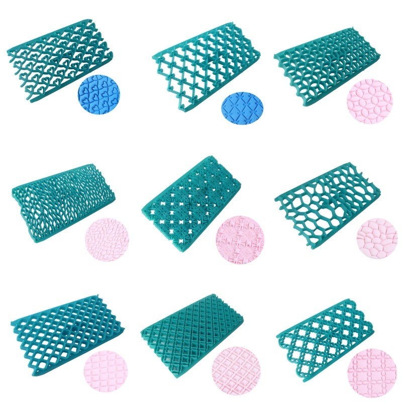 9 Designs Fondant Stencil Template Plastic Cake Embosser