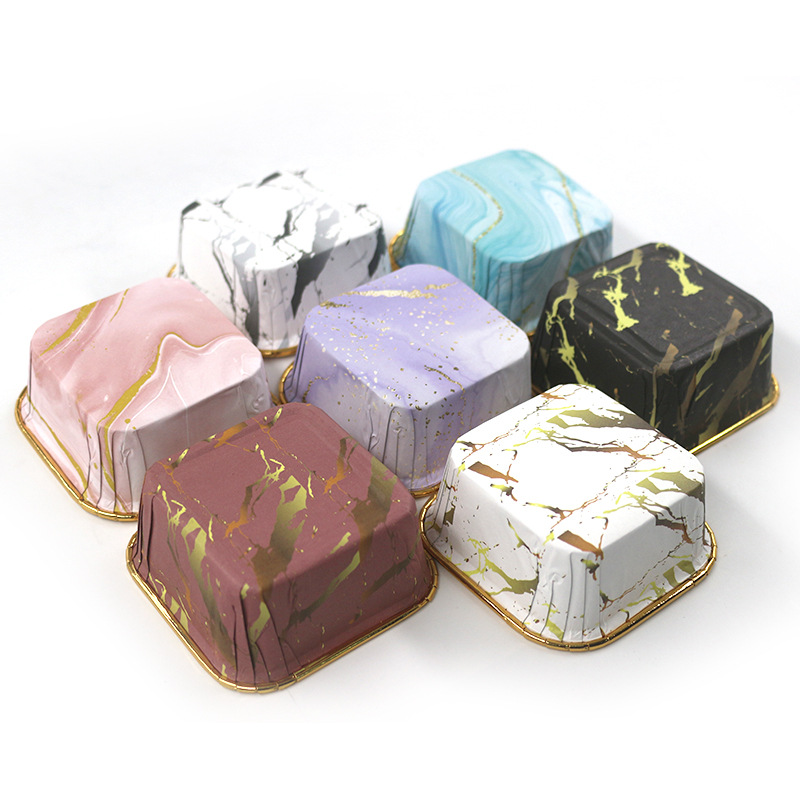 Square Muffin Cup Gold Foil Inside Different Patterns