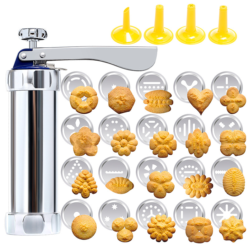 Stainless Steel Cookies Press Cookie Press Biscuit Maker 4 Gun Kit with 20 Discs