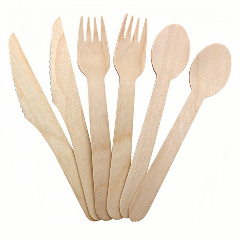 100pcs/pack Original Wood Fork Spoon Knife Set