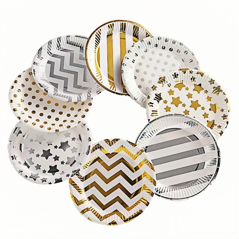 Gold Printed 10pcs/pack Soak Proof Disposable Paper Plate