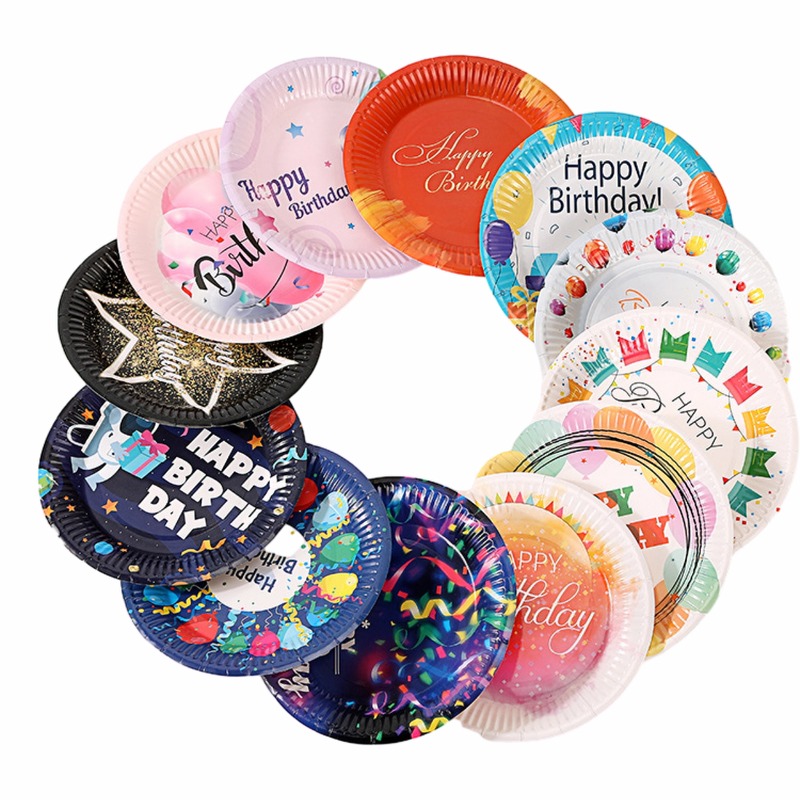 10pcs/pack 6-12 Inch Disposable Print Soak Proof Paper Plate for Party