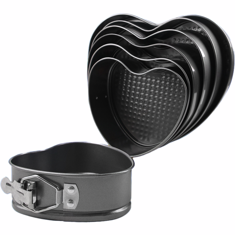6pcs Heart Round Shape Lock Non-stick Removable Bottom Cake Pan