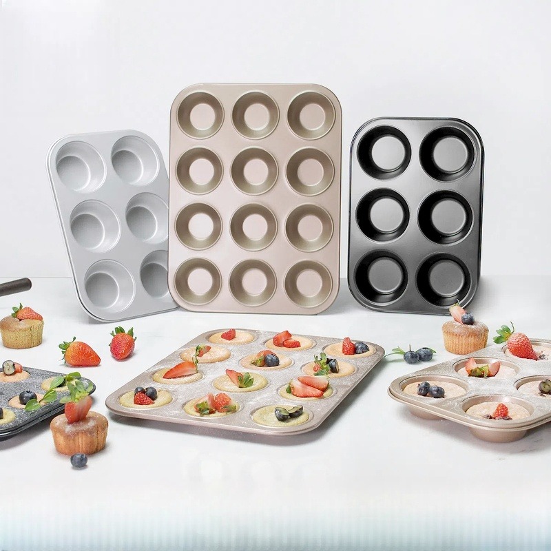 Black Gold Carbon Steel Baking Muffin Pan 4 6 9 12 Holes