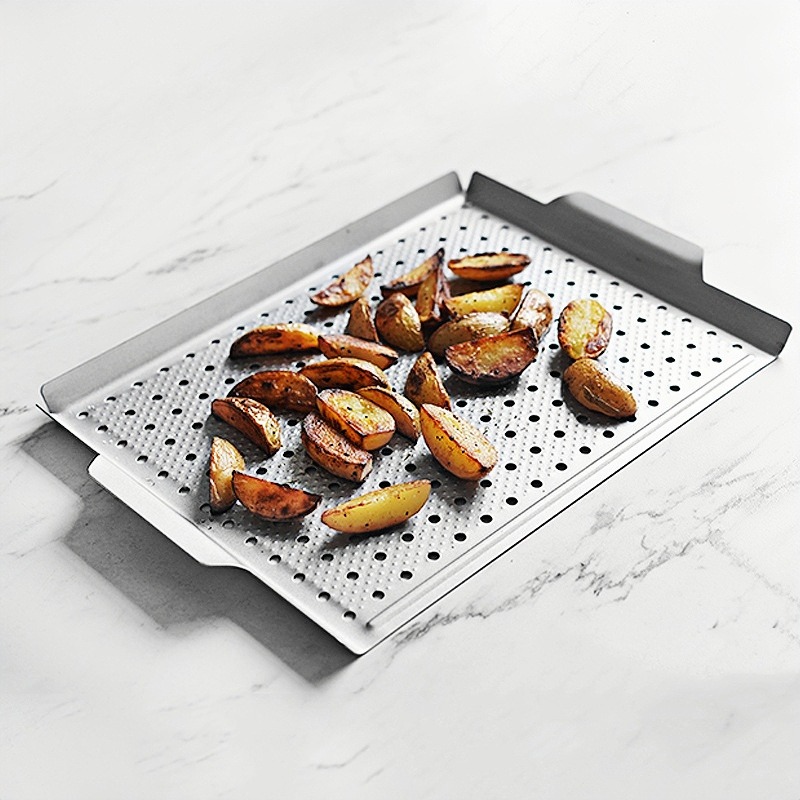 Non-Stick Grill Topper Pans for Outdoor BBQ with Perforated Bottom