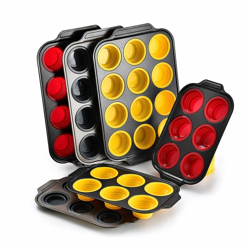 Carbon Steel Baking Muffin Cake Tray with Silicone Cups